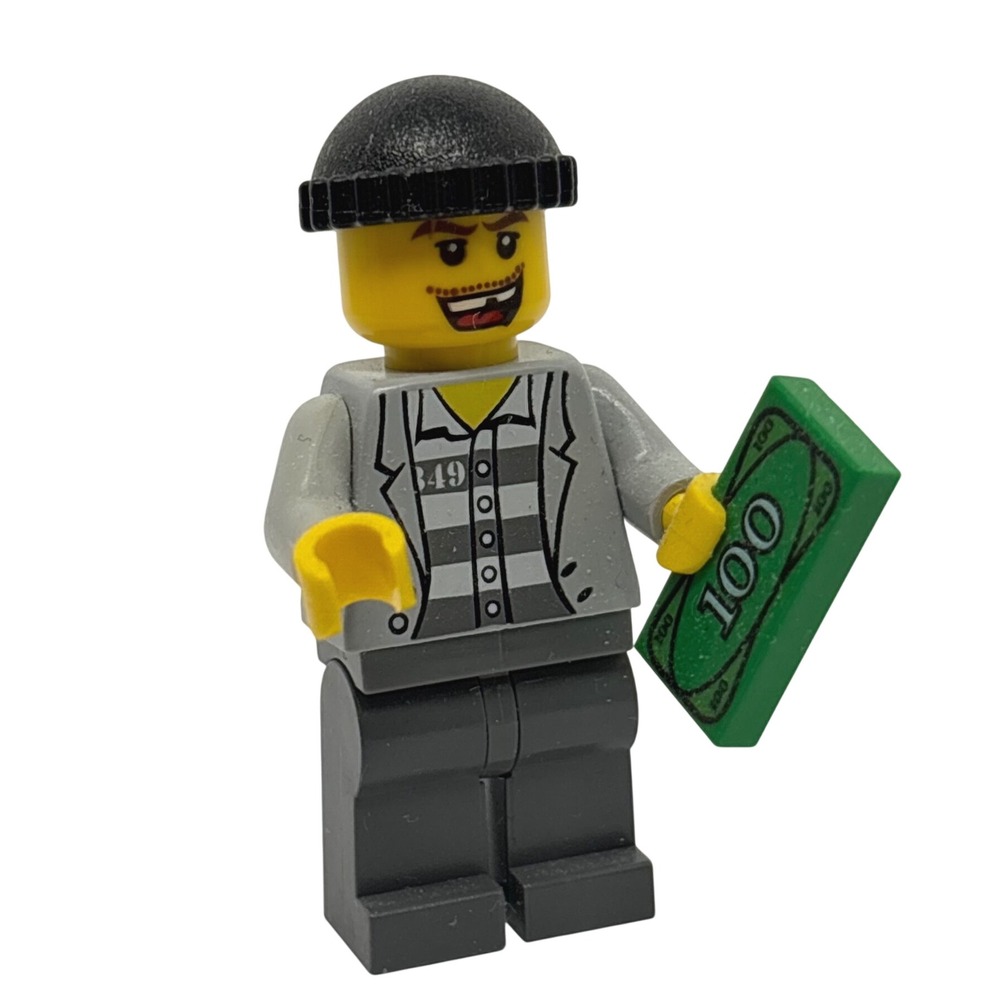 LEGO City Minifigure Jail Prisoner Crook 100 Dollar Bill Money Tile 349 Bad Guy - Picture 1 of 6